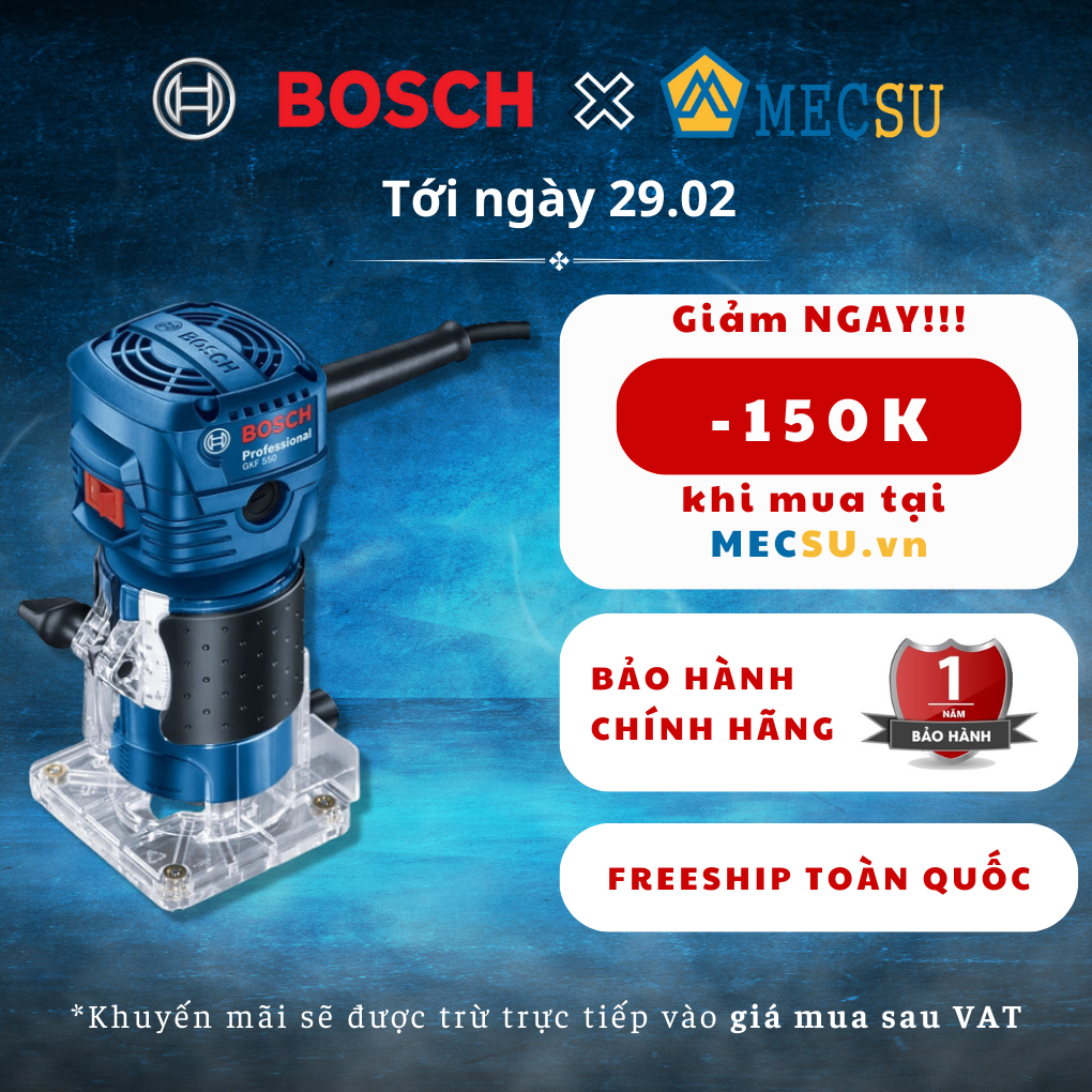 Máy Phay Dạng Nhỏ Bosch 550W GKF 550, mang kiểu dáng chắc chắn với công suất 550W